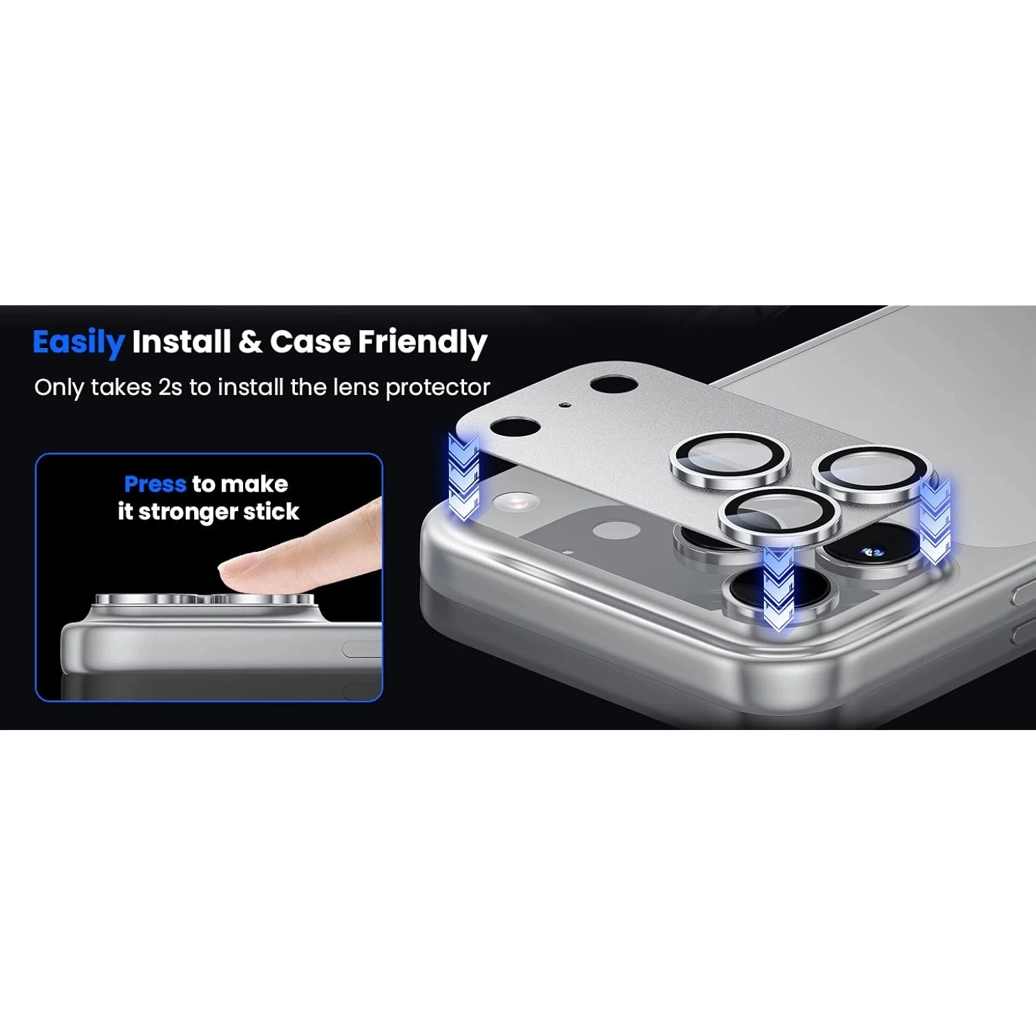 For iPhone17 Pro Max Mobile Phone Camera Lens Protector - [Strong Adhesion] Metal Aluminum Alloy Tempered Glass, Silver Titanium