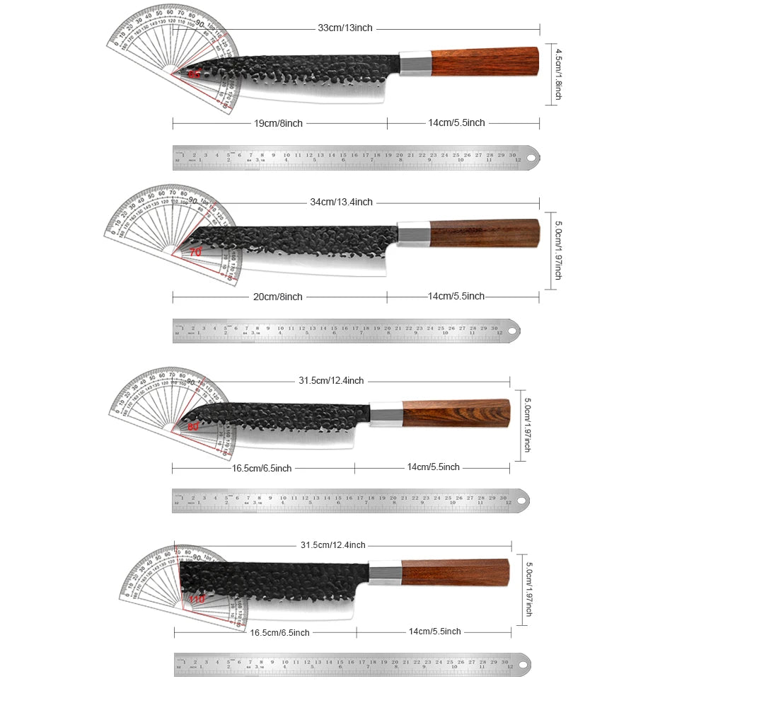 Bộ Dao Nhà Bếp XITUO, Thép Carbon Cao, Tay Cầm Bát Giác