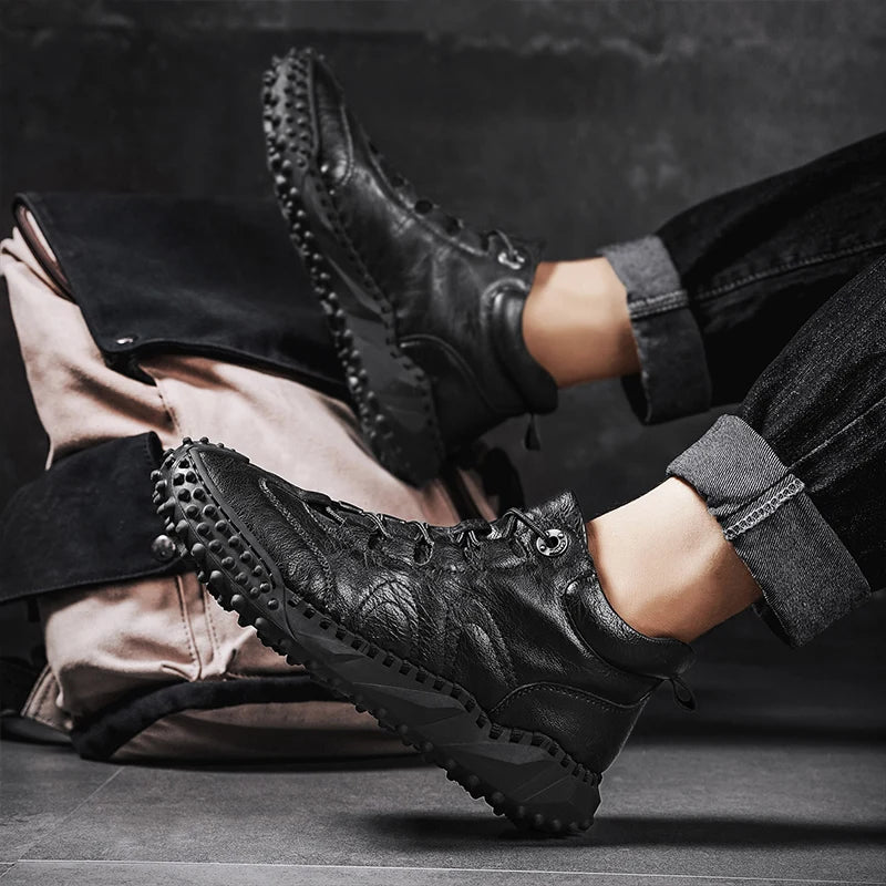 Men's Vintage Handmade Leather High-Top Lace-Up Retro Shoes