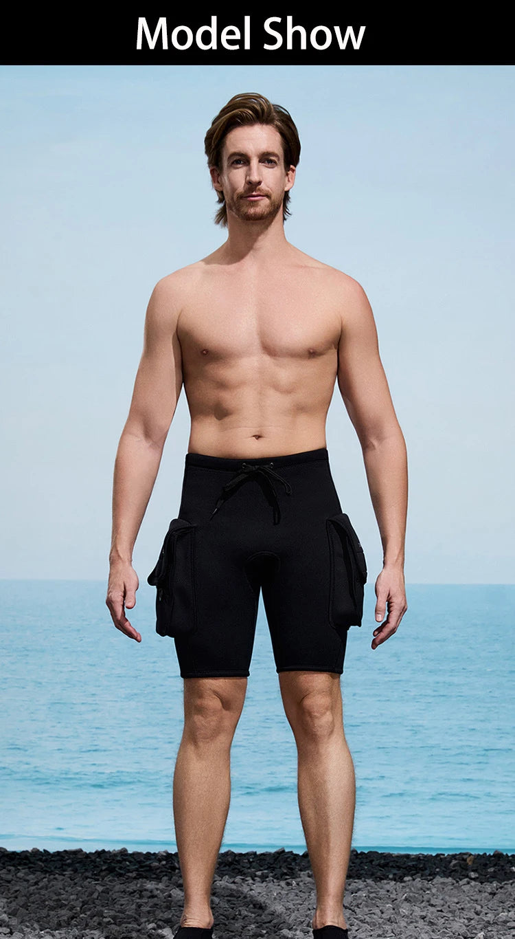 3mm Neoprene Wetsuit Tech Shorts Keep Warm Unisex Wetsuit Cargo Shorts D-Ring Buckle Leak Hole for Diving Equipment Accessories