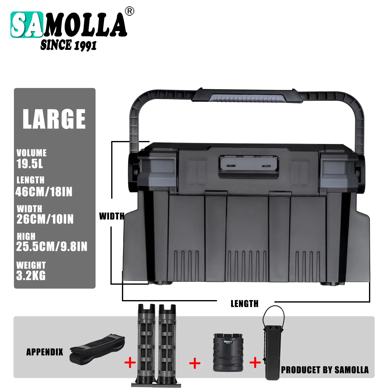 19.5L Multi-Function Fishing Box with Rod Holder &amp; Cup