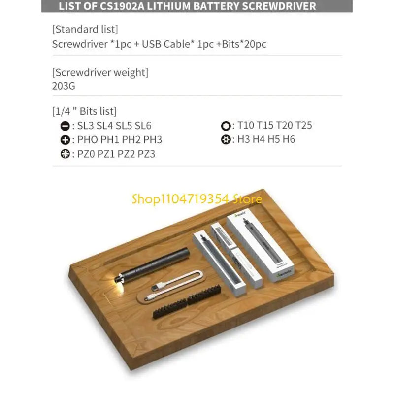 CS1902A Cordless Electric Screwdriver 1.5Nm Mini Tools USB Charging 3.7V Electric Screwdriver Variable Speed