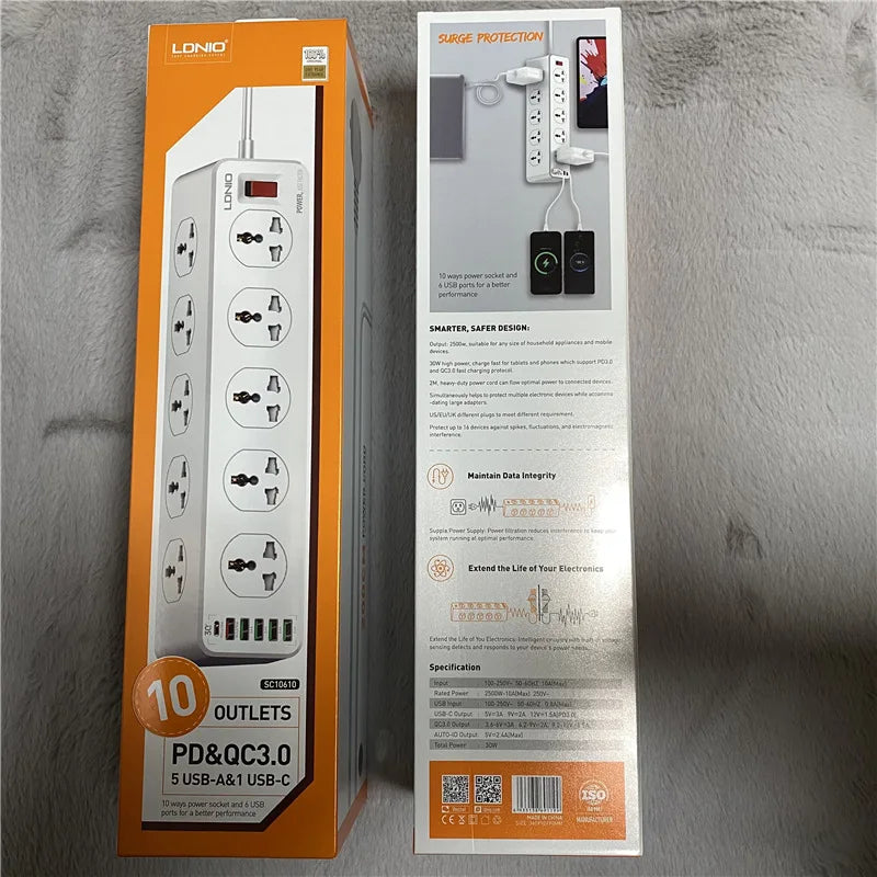 Ổ Cắm Đa Năng 10 Lỗ 4 USB 1 Cổng Sạc Nhanh Type C