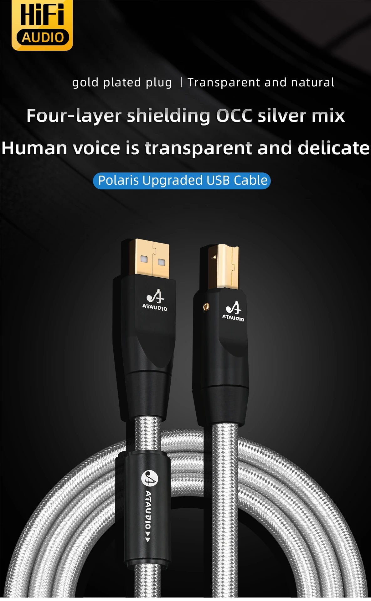 Hifi Upgrade USB Audio Cable Type A to Type B, A-C,C-B, C-C USB Cable OCC Shielded Audio Cable for DAC