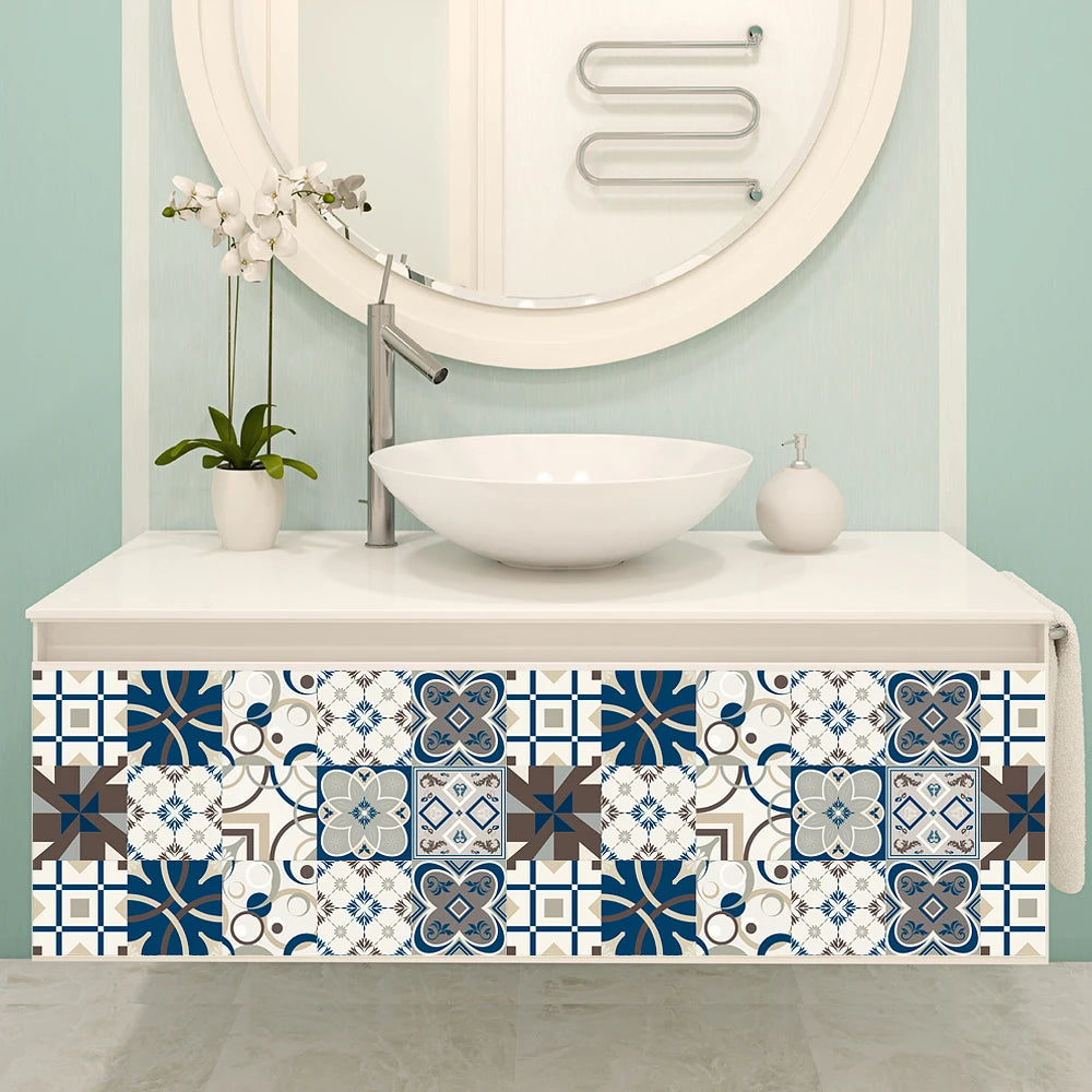 10 Pieces PVC Blue Gray Brick Wall Stickers