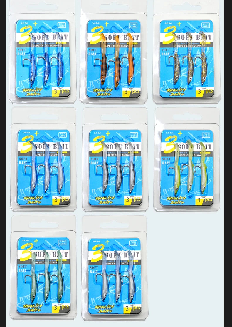 Afishlure Pesca Eel Soft Fishing Lure Glow Soft Bait with Hook Sea Fishing Tackle Raglou Fishing Lure 3pcs 55mm