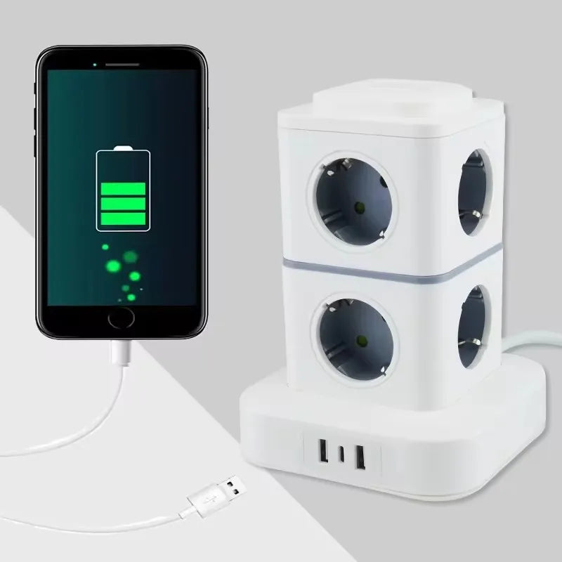 Ổ Cắm Đứng 12 Ổ 4 USB Dây 1.8m Bảo Vệ Quá Tải - Daisan Mart