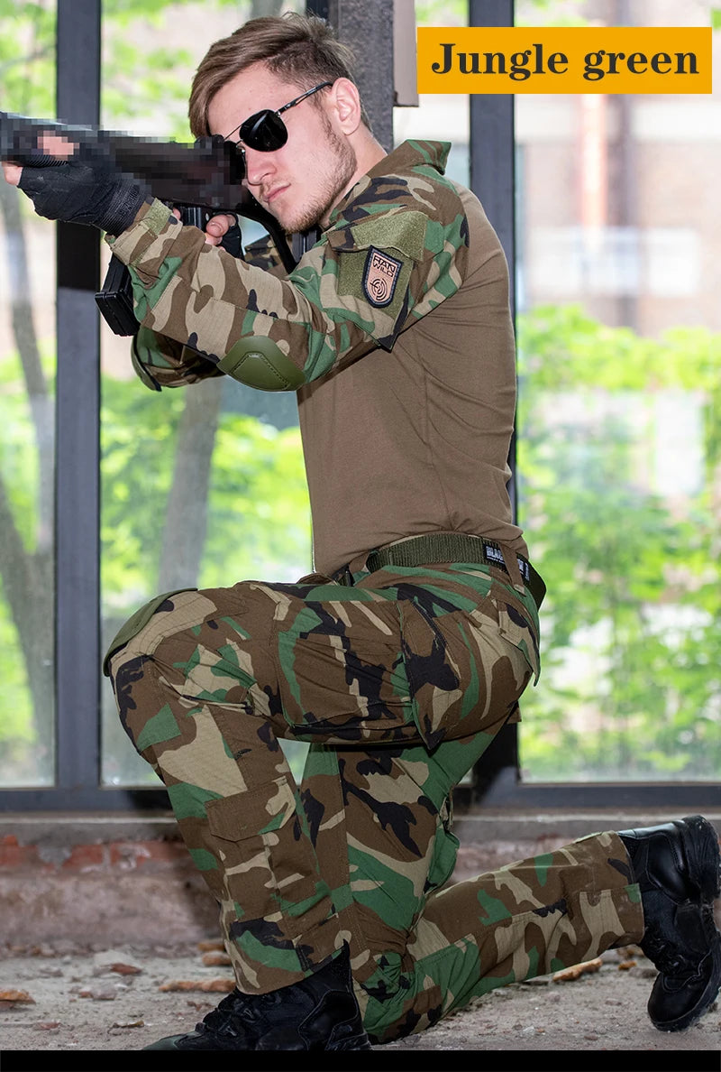 Men's Tear Resistant Cotton Camo Long Sleeve Tactical Shirt