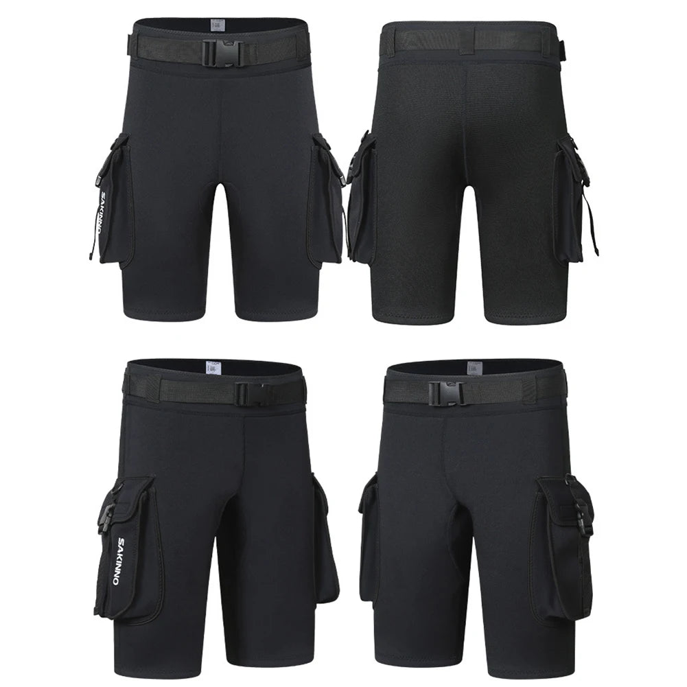3mm Neoprene Wetsuit Tech Shorts with Pockets Unisex Surfing Trunks Keep Warm D-Ring Buckle for Diving Equipment Accessories