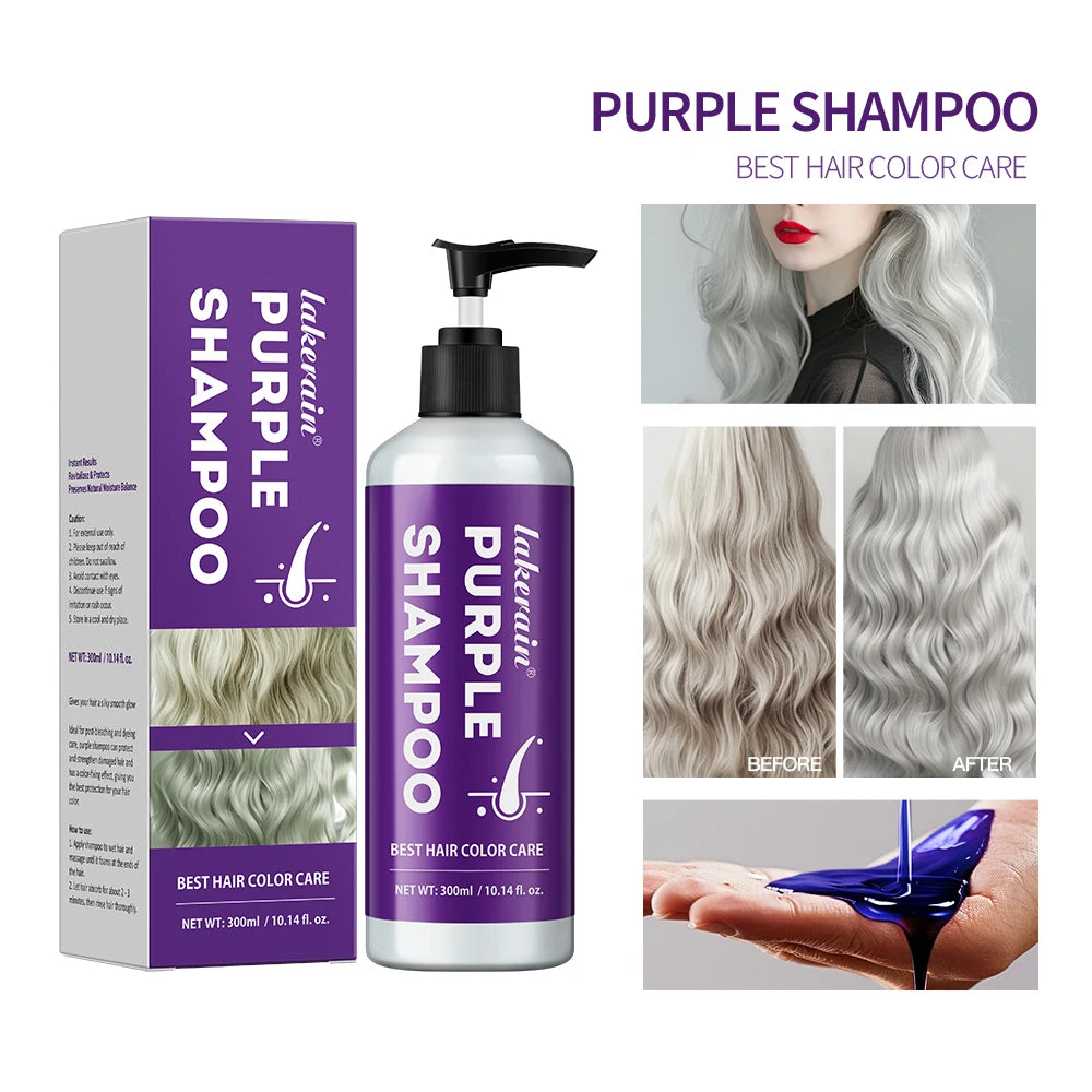 Purple Shampoo Locks Silver Gold Color, Keeps Hair Bright 300ml