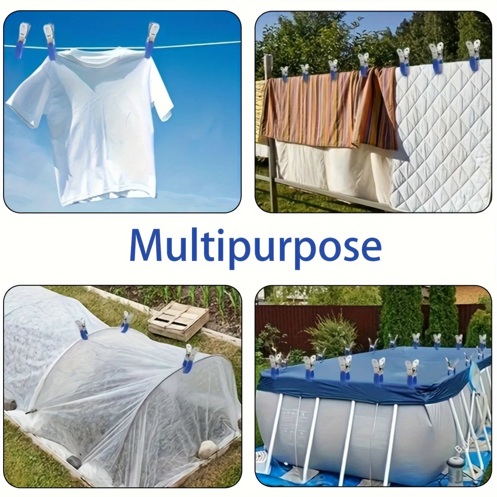 12pcs Durable Stainless Steel Pool Cover Clips with Blue Plastic Handle - Suitable for Ground Pool Covers and Photography