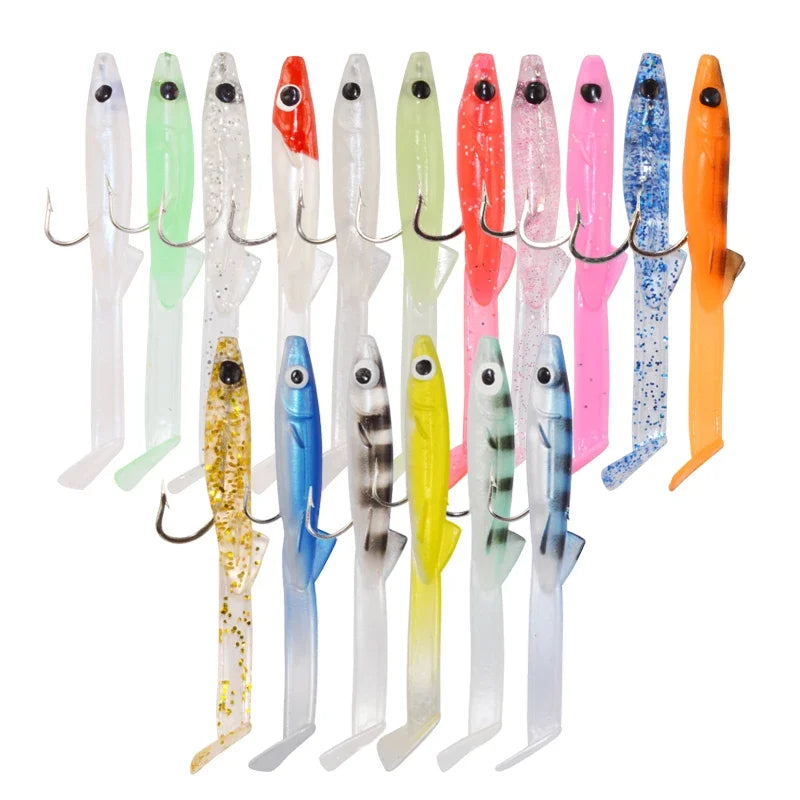 Afishlure Pesca Eel Soft Fishing Lure Glow Soft Bait with Hook Sea Fishing Tackle Raglou Fishing Lure 3pcs 55mm