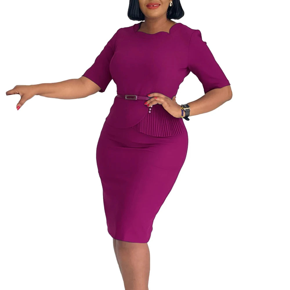 Office Dresses for Ladies 2024 Latest Summer Simple Elegant Half Sleeve Formal Church Dress Women Knee Length Pencil Peplum Dres - Daisan Mart