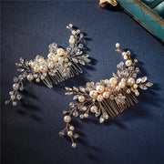 Luxurious Silver Gold Pearl Wedding Hair Comb with Rhinestones