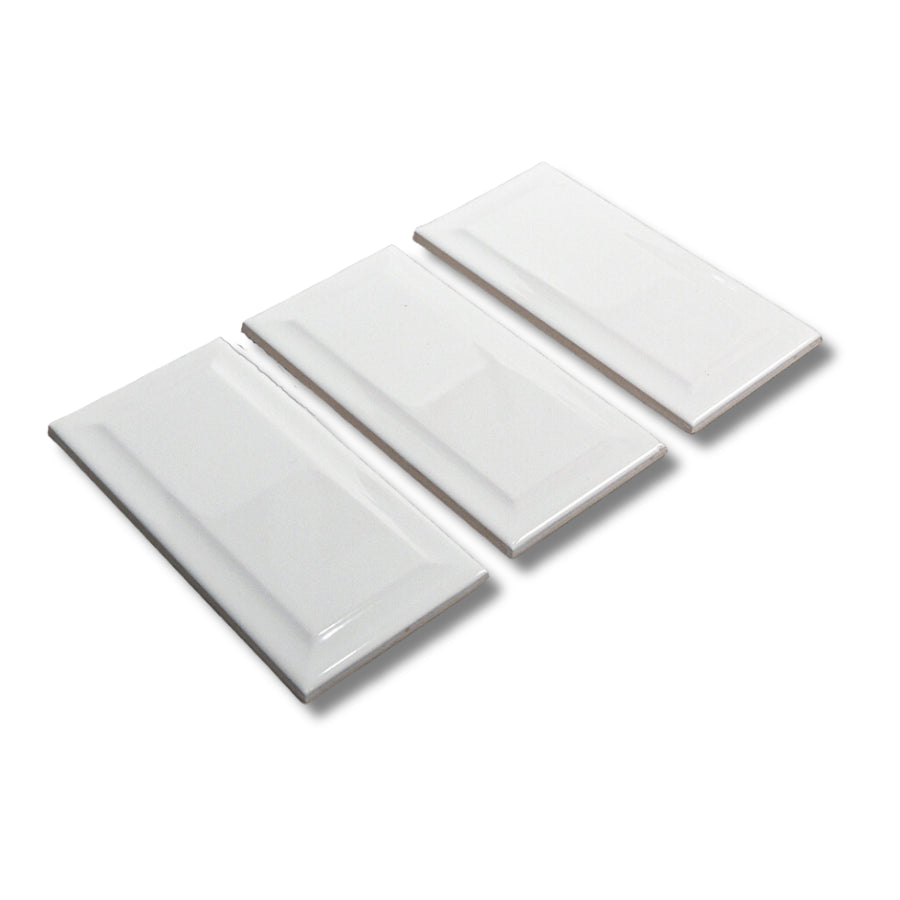 White glossy beveled tile, size 75x150mm, code STA75150-B (F28CHOIWH0306BPV2)