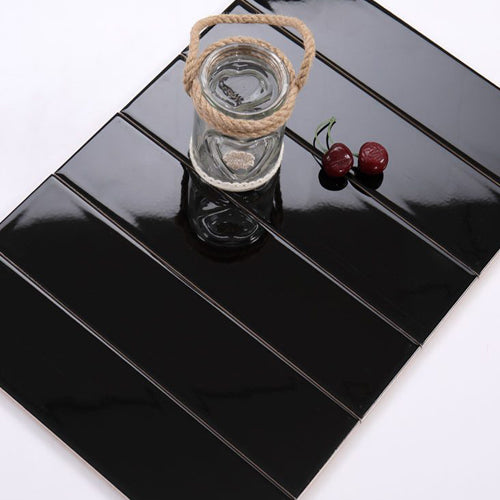 Premium glossy black flat tile size 75x300mm STA75307_S