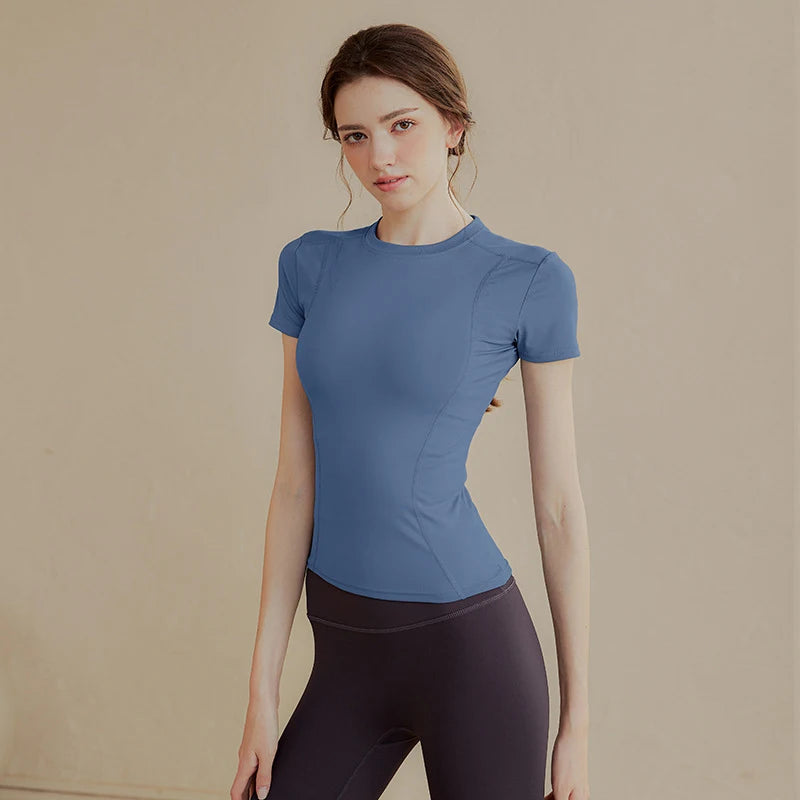 {QTG329} 1 Pcs Women's Tight Short Sleeve Yoga Top - Slim Fit, Quick Dry Fabric For Running, Gym & Outdoor Workouts - Daisan Mart