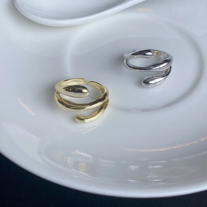 Unique 3 Layer Silver Ring Adjustable Unisex