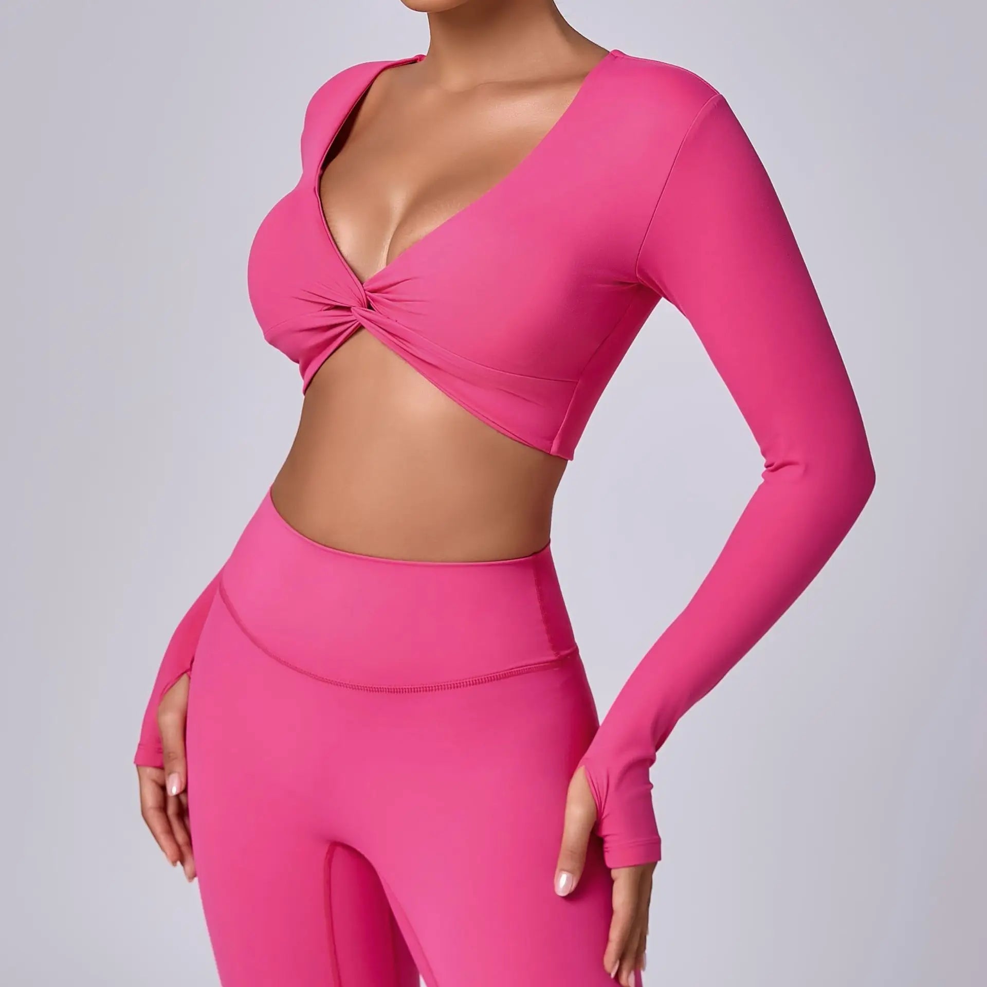 Crop Top Tập Nữ Dài Tay Lỗ Ngón Thể Thao Năng Động - Daisan Mart