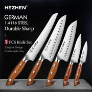 HEZHEN Kitchen Knife Set 1.4116 Steel Red Wood Handle