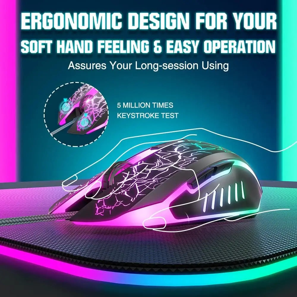 Gaming Wired Mouse Ergonomic Laptop PC Optical Computer Mice with Backlit 6 Buttons DPI Up to 3600 for Windows 7/8/10/XP Vista