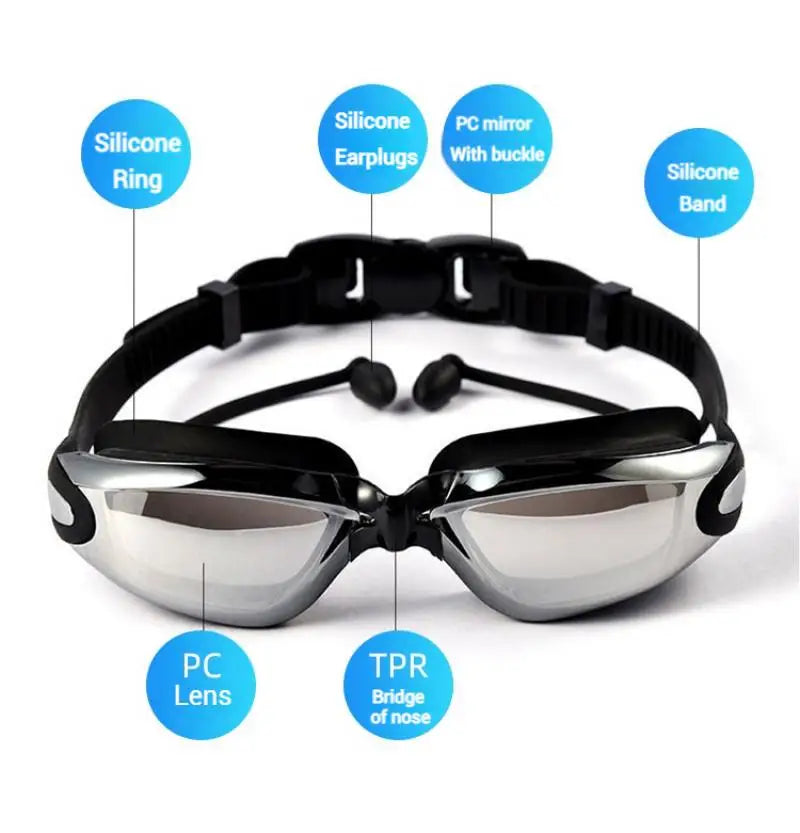 Kính Bơi Cận Thị HD Chống Mờ -8.0 Độ, Đa Dạng Tuỳ Chọn