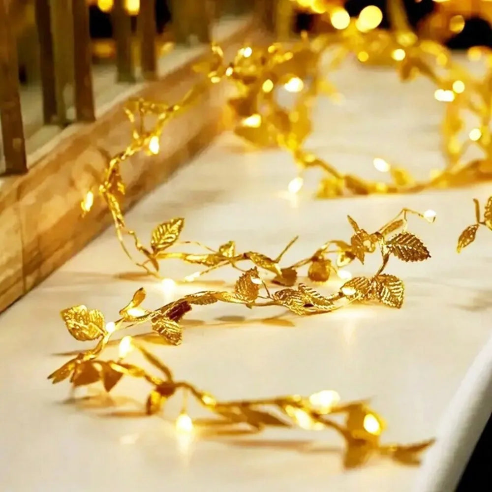 Dây Đèn LED Lá Vàng Trang Trí 2M/5M – Không Pin