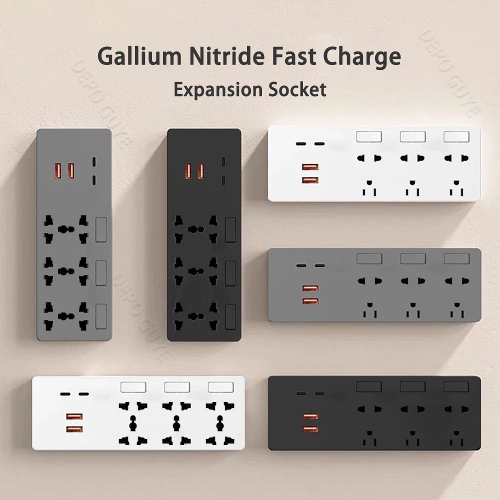 US Mexico Standard Expand Socket,Universal Five Hole 65W Fast Smart Charge USB Port Outlet,UK Wall Power Electric Wall Plug