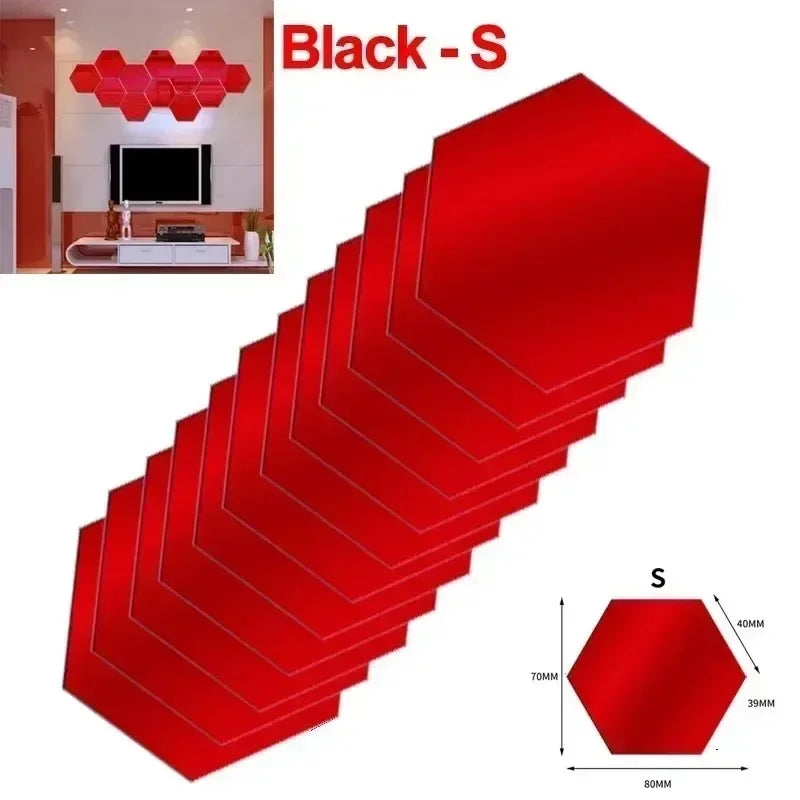 120/6pcs 3D Mirror Wall Sticker Hexagon Acrylic Self Adhesive Mirror Stickers Art Wall Decal Mosaic Tiles DIY Home Bedroom Decor