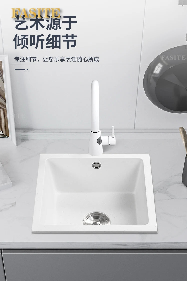 Bar counter square white quartz stone sink size single under counter kitchen vegetable basin - Daisan Mart