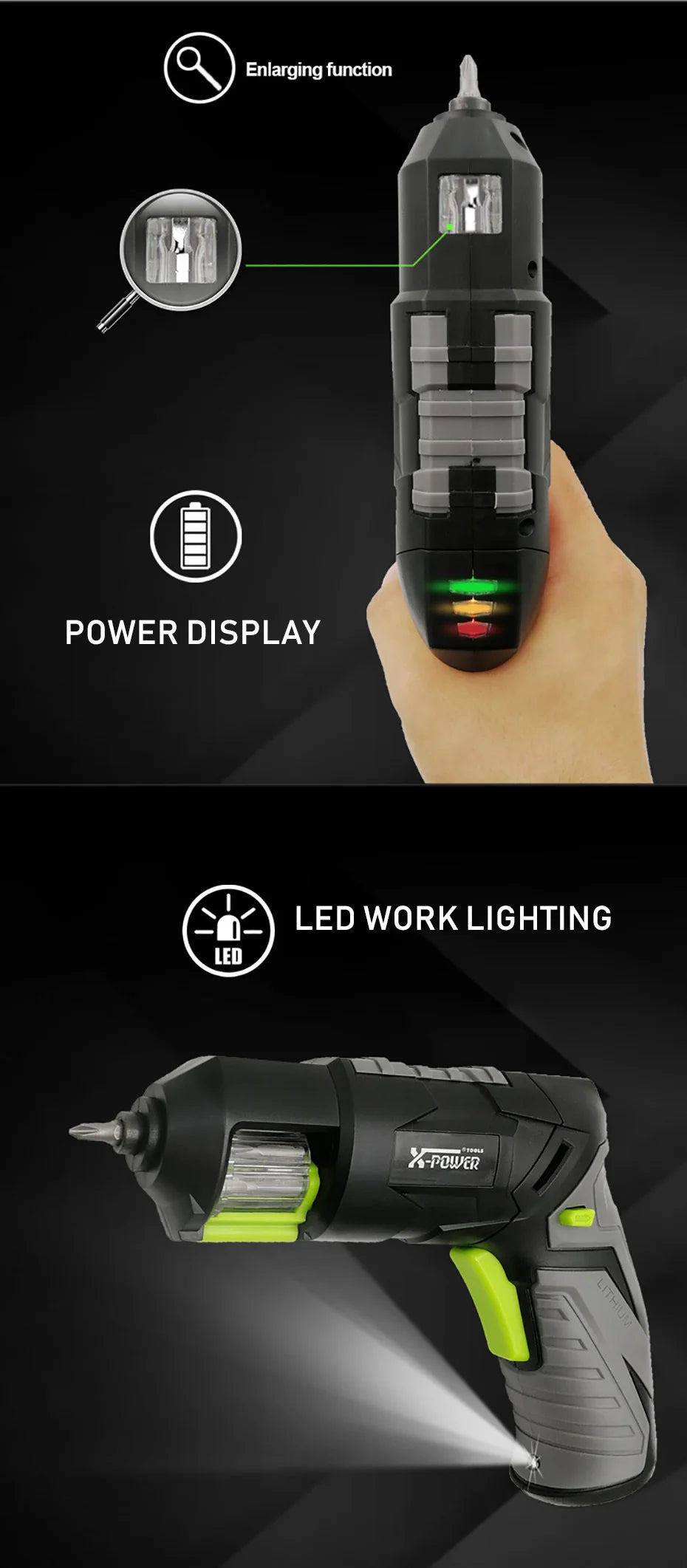 Pistol design Mini Cordless Electric Screwdriver  rechargeable Lithium Battery with LED Lighting and Head for Home DIY for 7 PCS