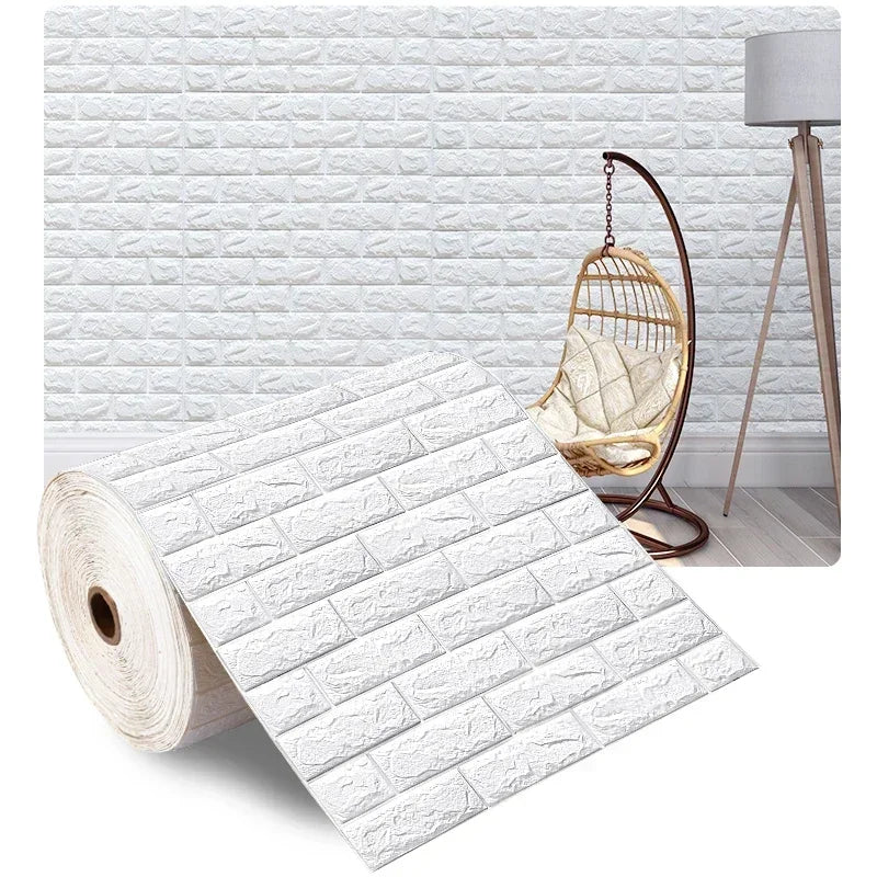 1m 3D Faux Brick Wall Stickers Diy Decorative Self-Adhesive Waterproof Wallpaper Children'S Room Bedroom Kitchen Home Decoration