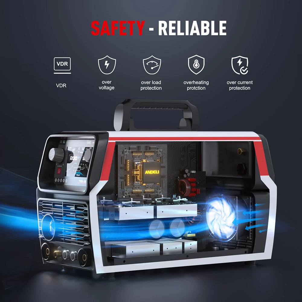 ANDELI AC/DC TIG Welding Machine TIG Pulse Stick/Spot/Aluminum Welding/Cold TIG Welder Square/Trapezoid/SINE Wave MultiProcess - Daisan Mart