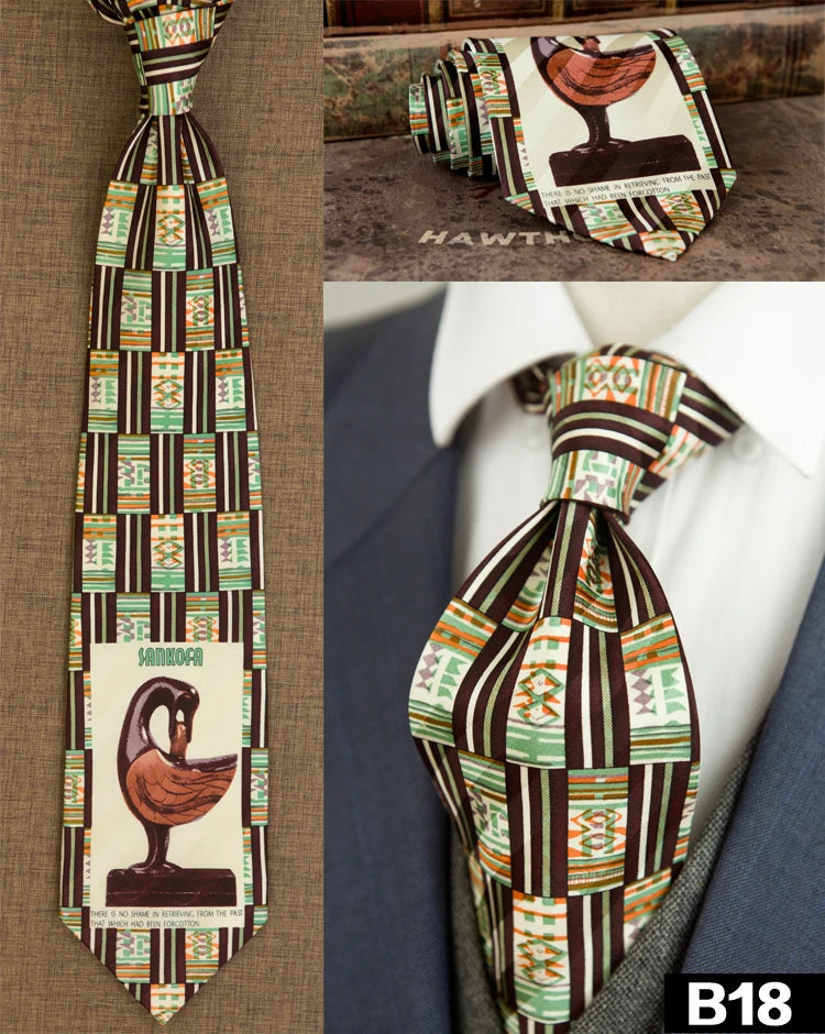 復古領帶，10厘米，100%真絲，抽象圖案