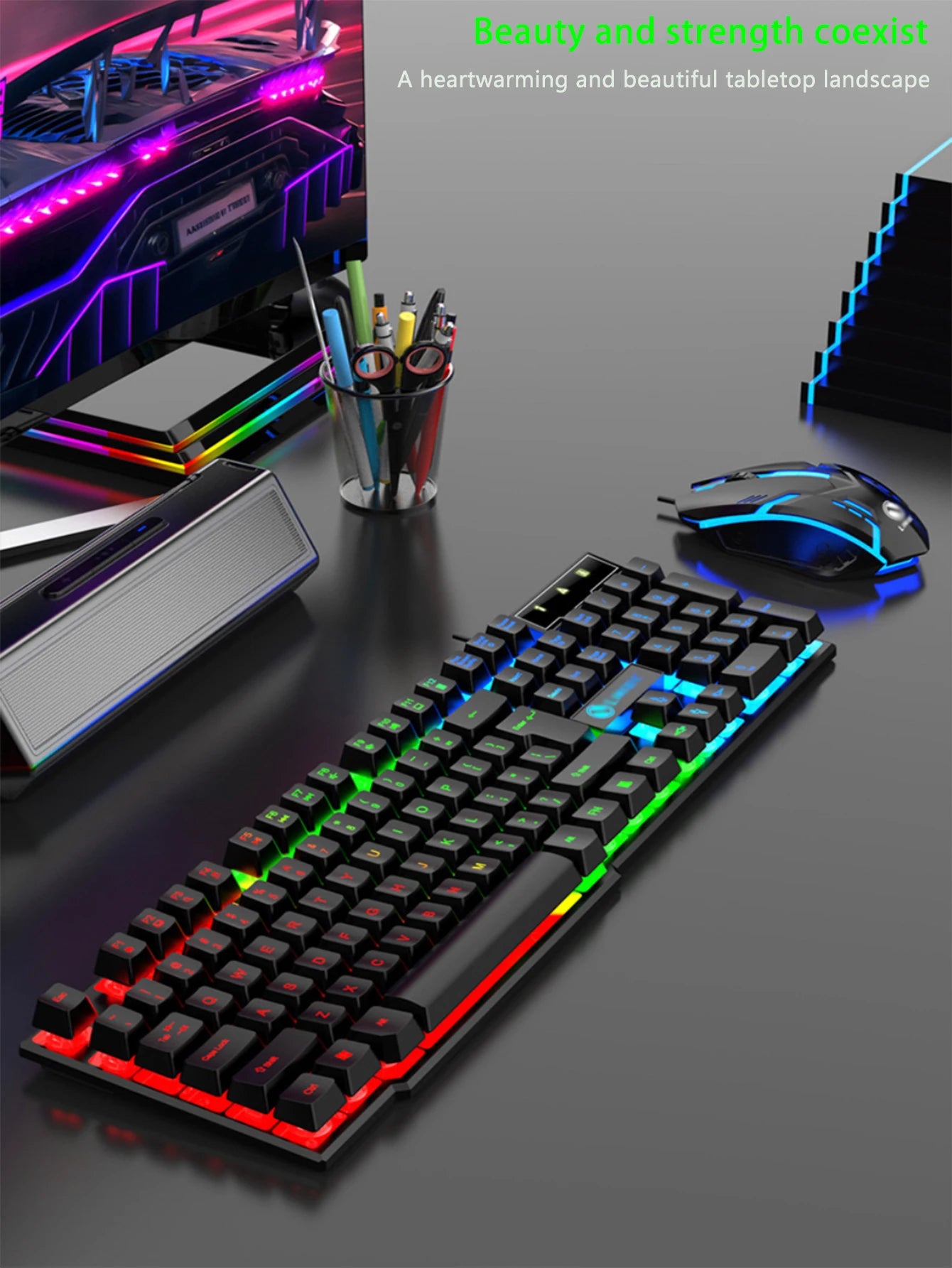 LED mechanical keyboard, raised keys, soft typing, gamers