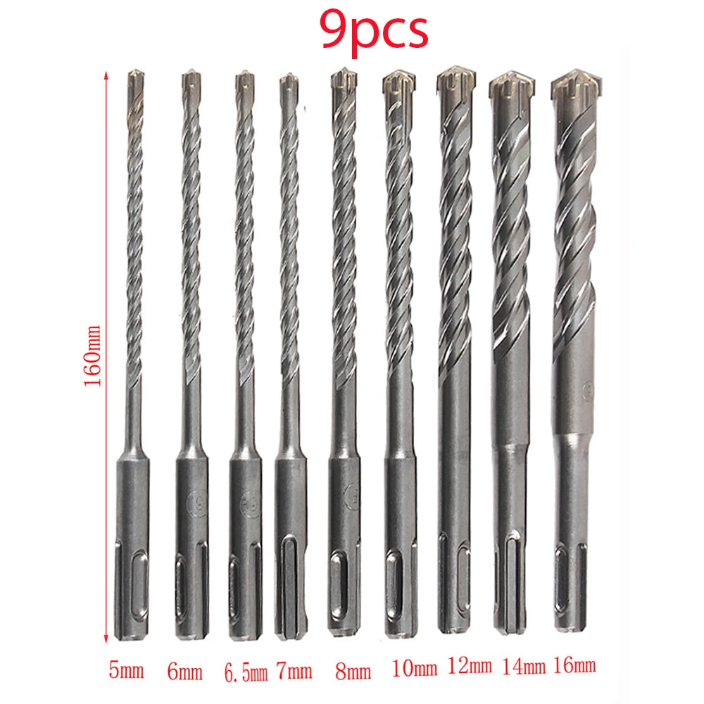 4/5/6/7/8/9pcs Cross Tip 160mm SDS Plus Drill Bit Set Electric Hammer Masonry Drill Bits for Masonry Concrete Rock Stone bits