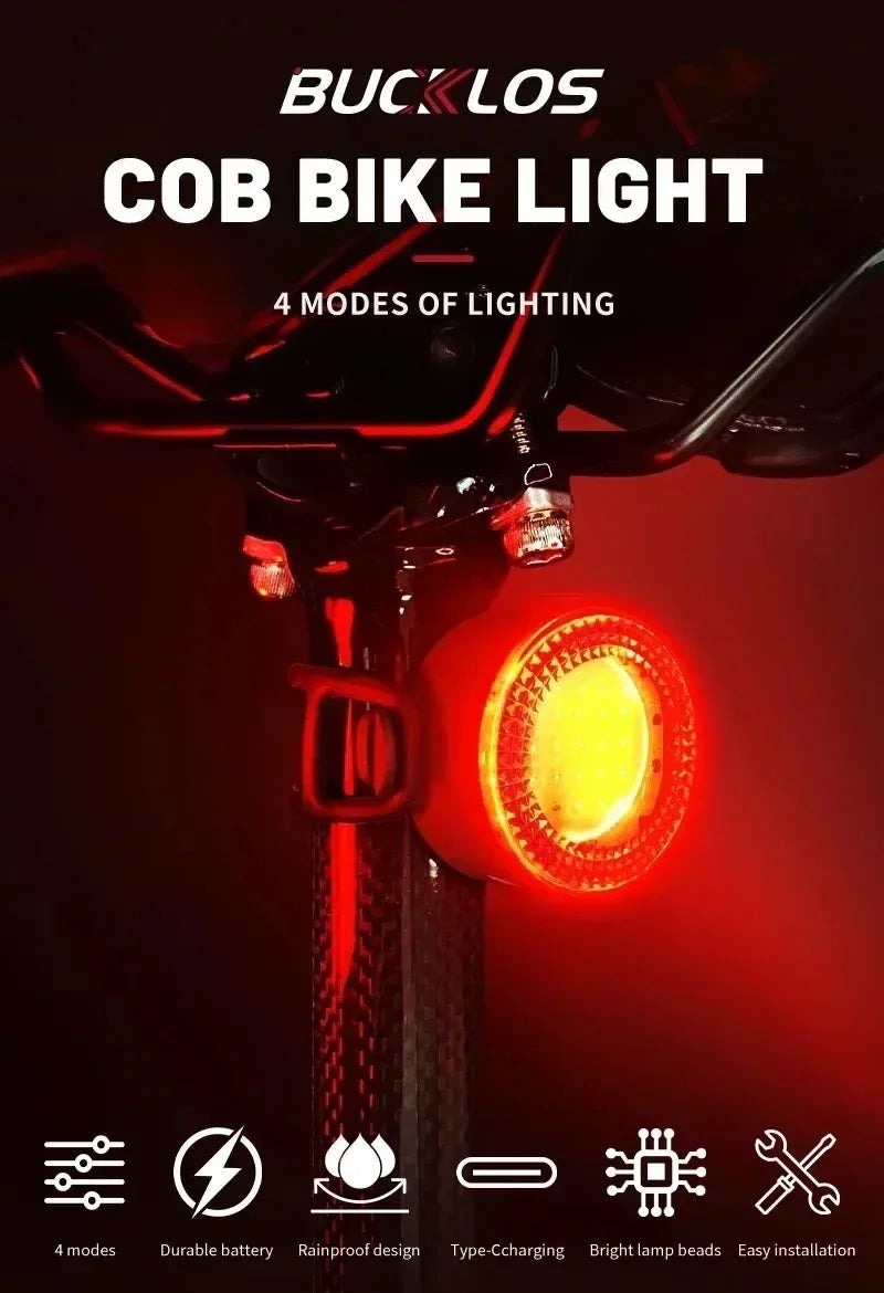 BUCKLOS COB LED Bicycle Light Waterproof USB Rechargeable 1100mAh