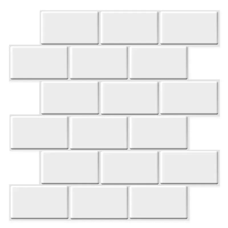 1/4/8 Sheets 3D Faux Tile Wall Sticker White Self Adhesive Tiles Waterproof Wallpaper Backsplash for Kitchen Living Room Decor