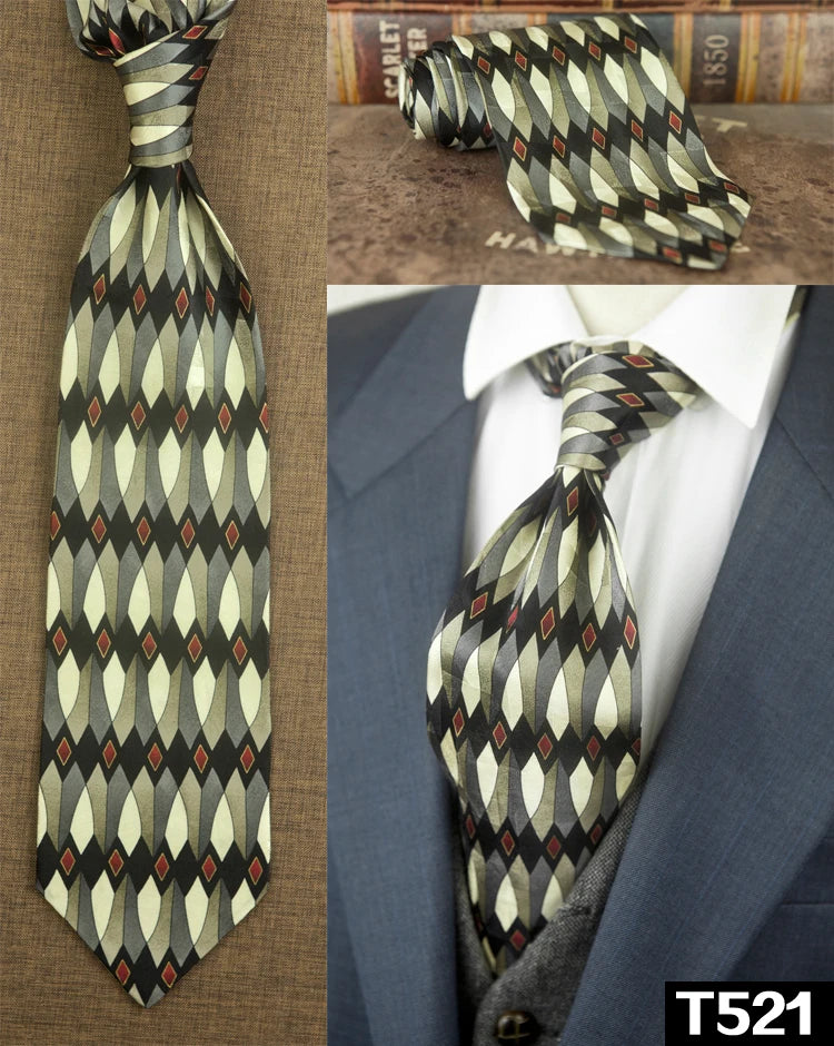 復古領帶，10厘米，100%真絲，抽象圖案