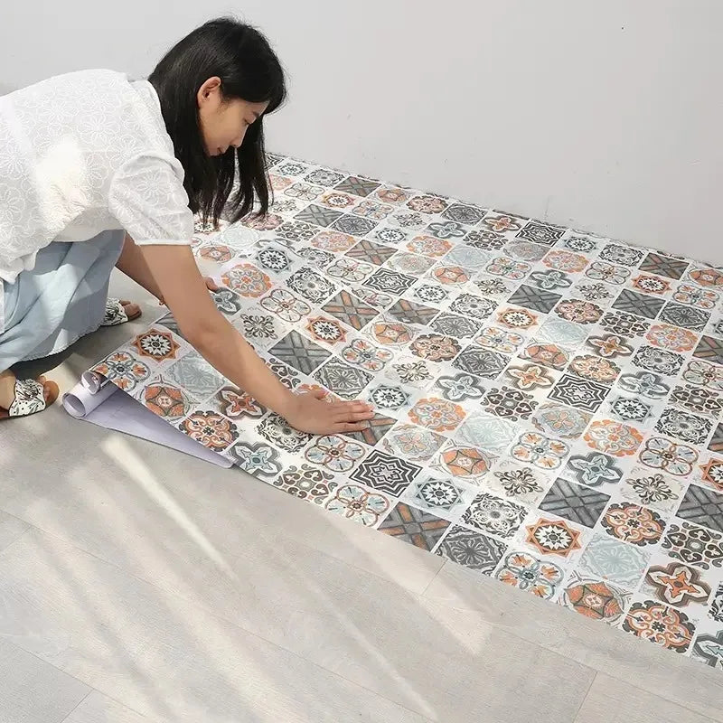 Tile 3D European style Oil Proof  Waterproof Kitchen Wallpaper Home Decor  Wall Self Adhesive PVC Wallpaper Kitchen Door Sticker