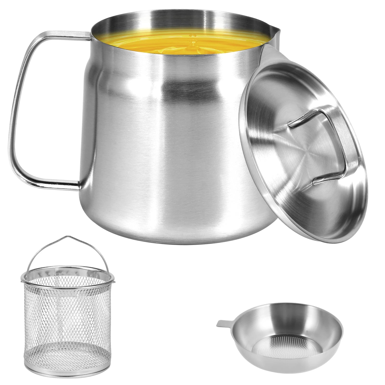Oil Filter Pot 1.5L/2L Deep Fryer Pot with Basket Stainless Steel Deep Fryer Pasta Strainer Basket Chicken Fried Food Strainer