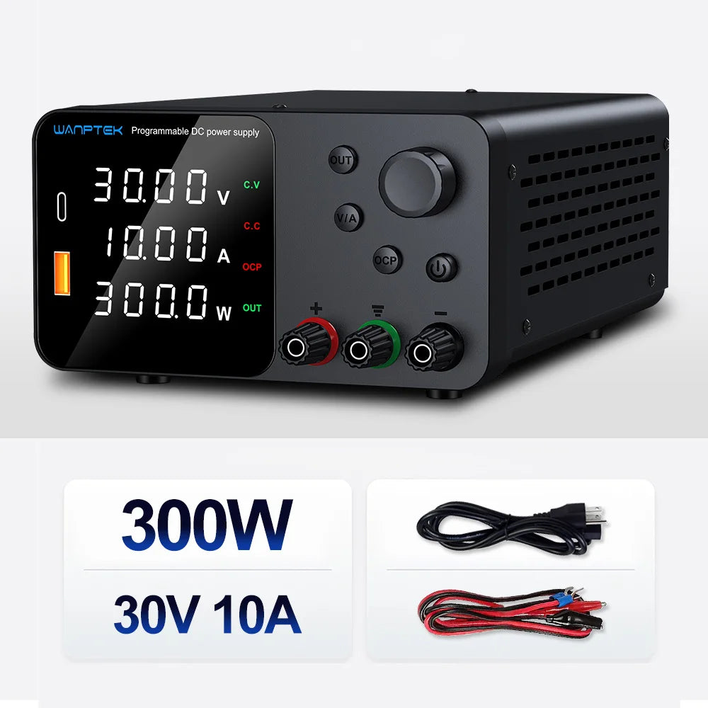 Wanptek Laboratory Power Supply Adjustable 30V 10A 60V 5A 120V 3A with USB Fast Charging Encoder Adjustment Lab DC Power Supply