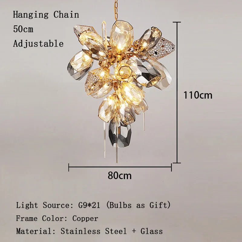 Đèn Chùm Kính Vàng Nghệ Thuật Hiện Đại - Daisan Mart