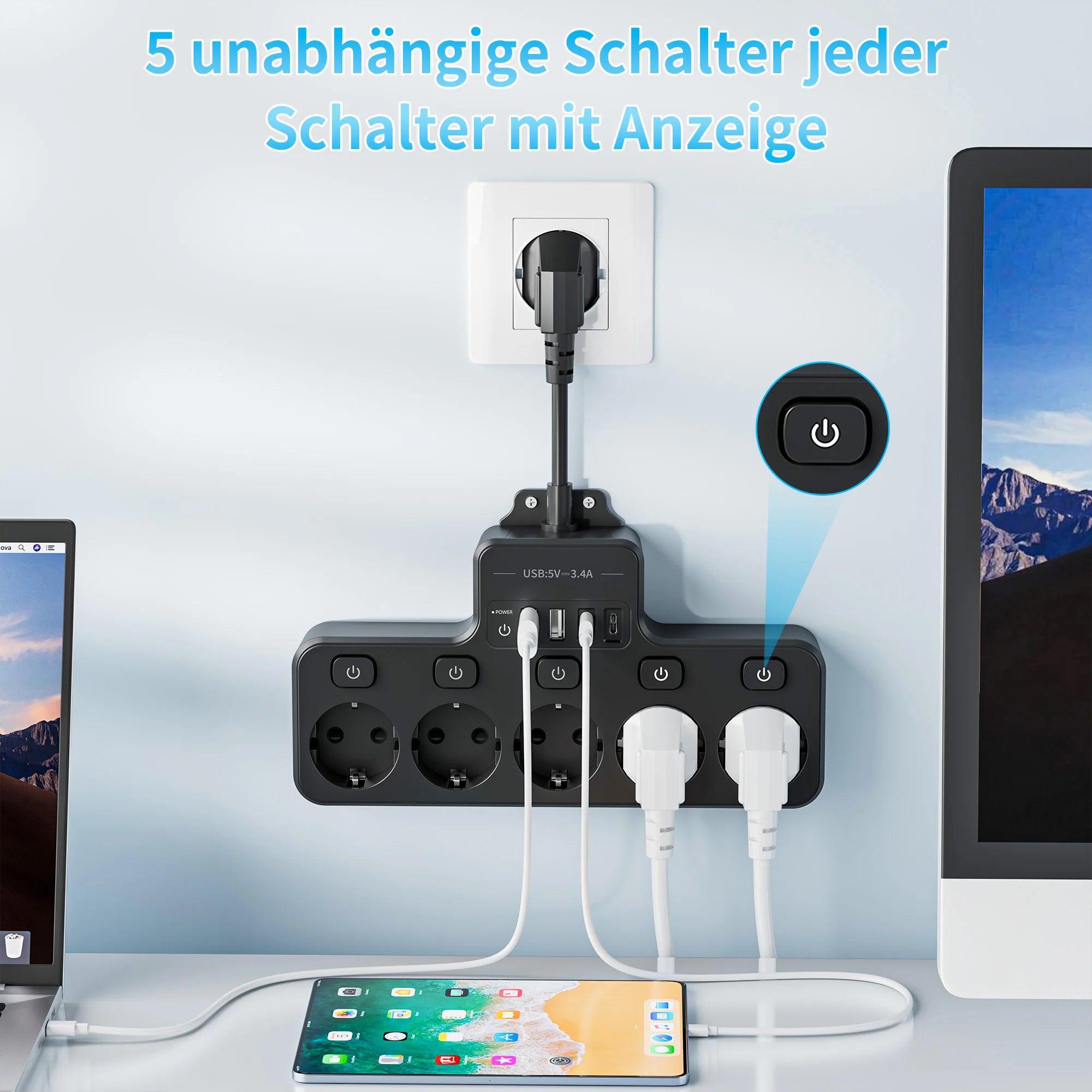 Ổ Điện Đa Năng 9-Trong-1 EU cho Phòng Khách & Bếp