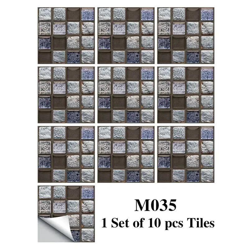 10pcs/set Marble Mosaic Tiles Wall Sticker Transfers Flat Covers for Kitchen Bathroom Stitching Stickers Self-adhesive Removable