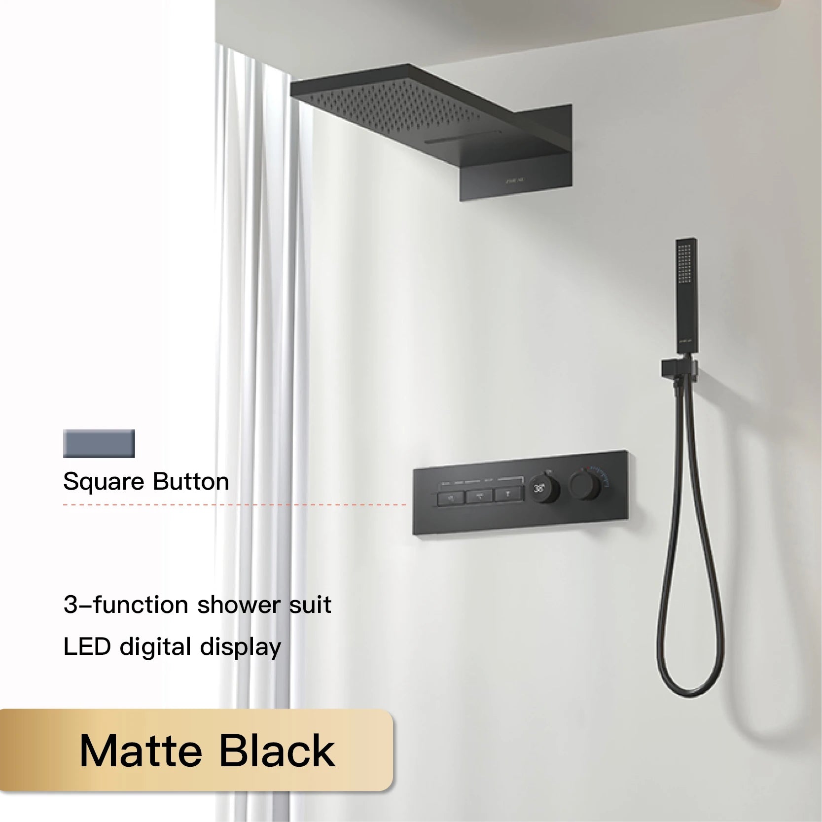 Vòi sen đen đồng thau LED 4 chức năng cao cấp