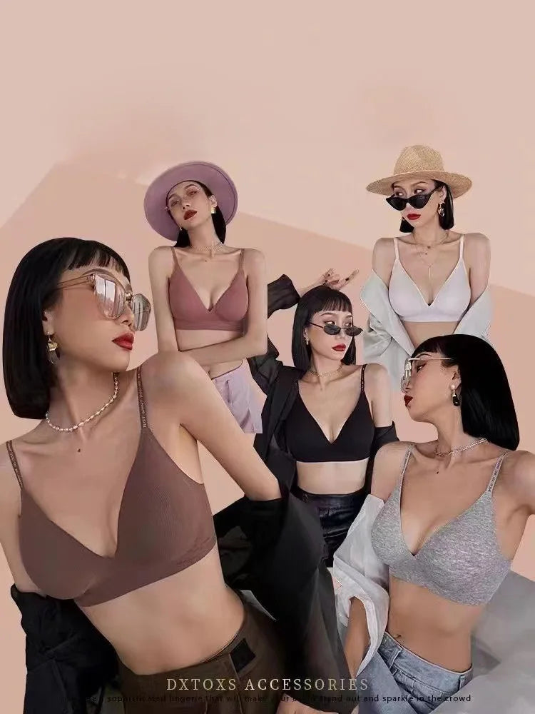 Sexy women's bra without underwire, deep V neck, personality straps