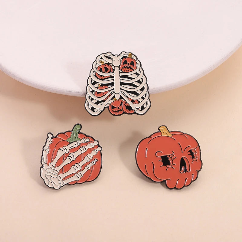 Halloween Pumpkin Animal Enamel Pins Ghost Capybara Grim Reaper Duck Spooky Season Brooches Lapel Badge Jewelry Gift for Friends