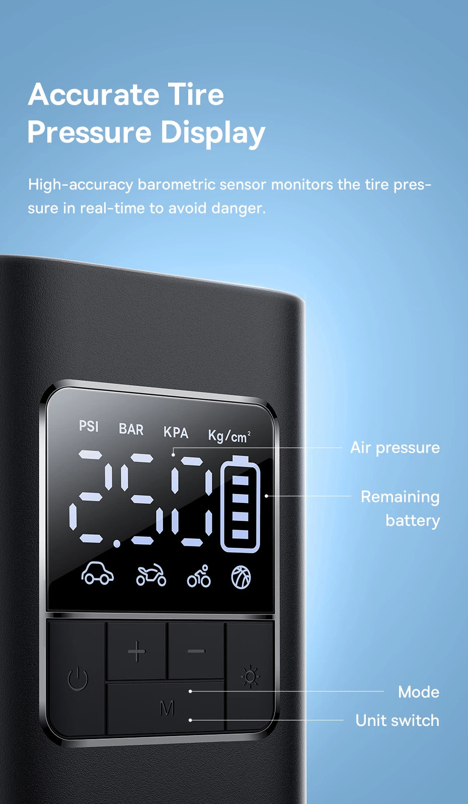 Baseus Wireless Car Air Pump Portable Air Compressor for Car Motorcycles Bicycle Electric Tire Inflator with LCD Digital Display - Daisan Mart