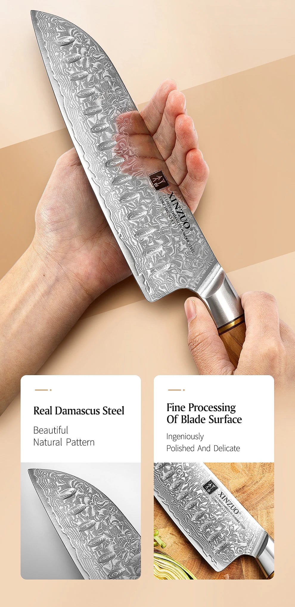 XINZUO 1-8pcs Kitchen Knife Set 73 Layers Custom Damascus Steel 15°±1 Per Side Steel Blade with Olive Wood Handle - Daisan Mart